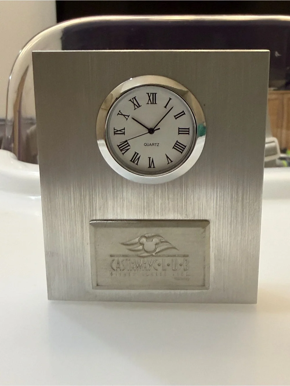 Disney Cruise Line Castaway Club Desk Clock Silver Member Gift Collectible Boxed